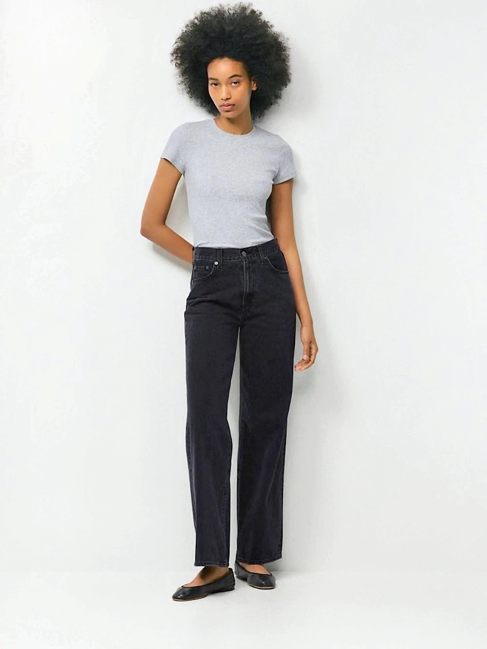 Aritzia Denim Forum The Farrah High Rise Wide Leg Jeans in Black Waist 30